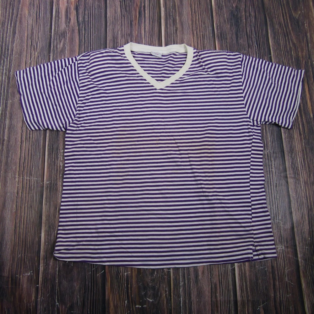 Honors Apparel Womens XL Purple Striped V Neck Short Sleeve T Shirt Top Casual
